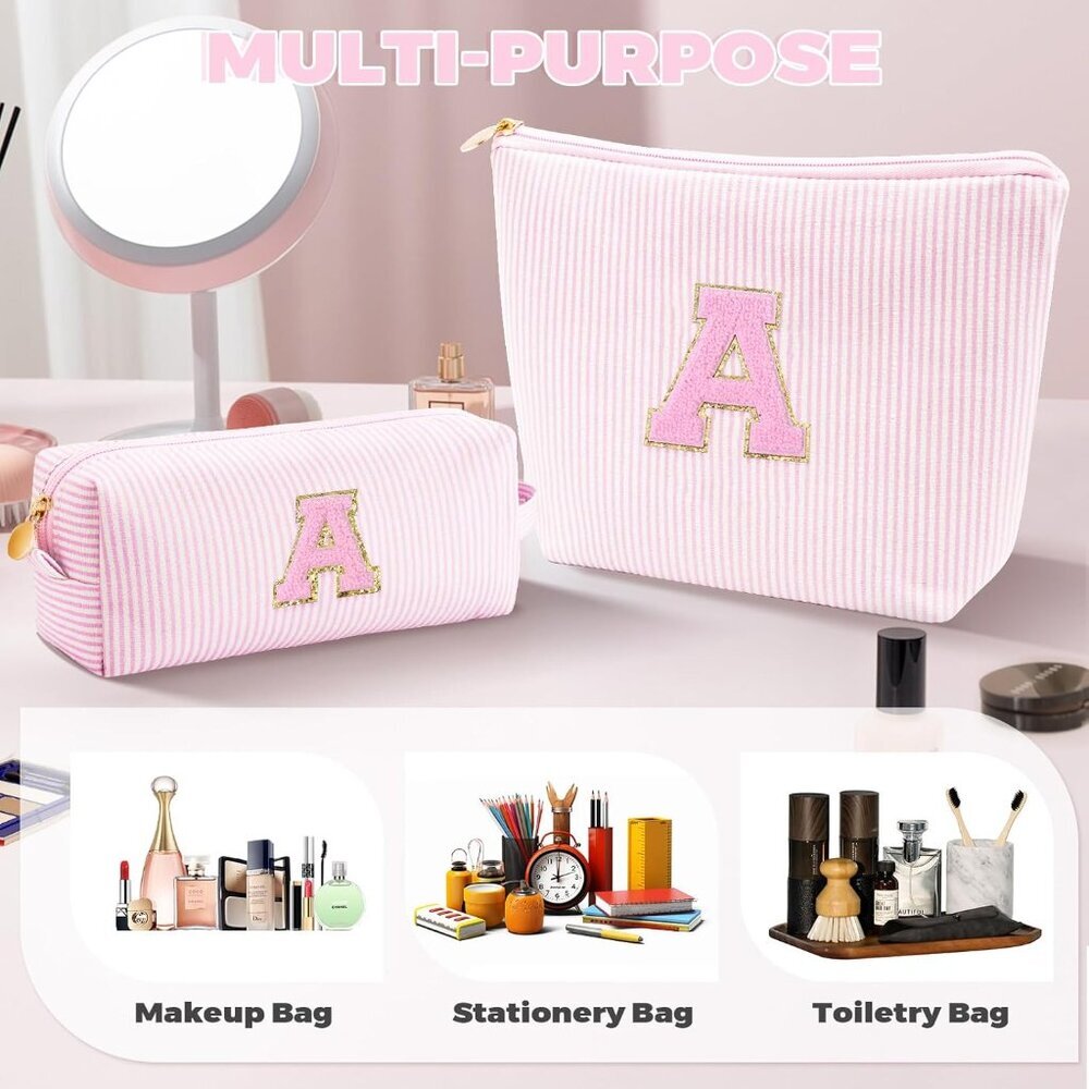 Makeup Bag Set Initials Cosmetic Bag Pink UNOPENED - Picture 3 of 7